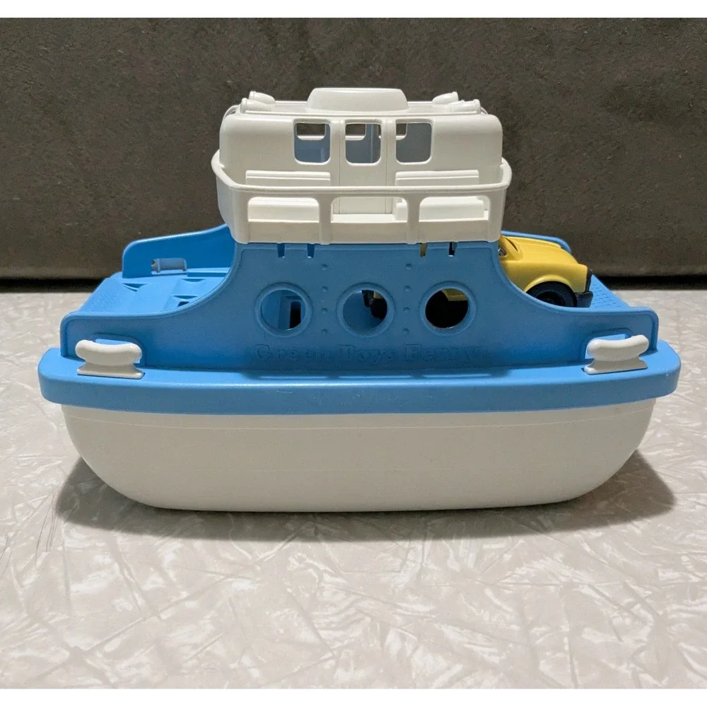 Green Toys Ferry Boat with Yellow Mini Car Recycled Plastic Water Toy